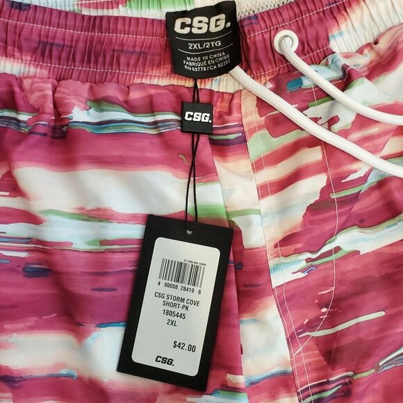 CSG Mens 2XL Swim Trunks Pink Multicolor With Elastic Waistband & Drawstring - Picture 6 of 6